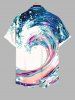 Plus Size Colorful Sea Waves Painting Splatter Print Hawaii Button Pocket Shirt For Men -  
