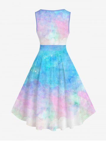 Plus Size Colorful Tie Dye Ombre Dragon Print Hawaii Vintage Swing A Line  Dress [58% OFF] | Rosegal