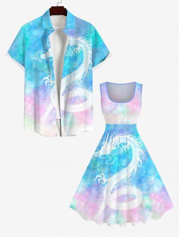 Plus Size Colorful Tie Dye Ombre Dragon Print Hawaii Vintage Swing A Line  Dress [58% OFF] | Rosegal