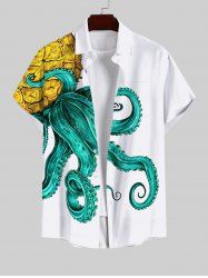 Plus Size Octopus Pineapple Print Hawaii Button Pocket Shirt For Men -  