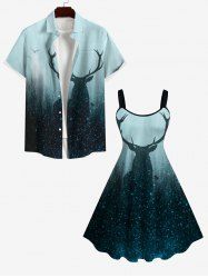 Ensemble Costume D'Halloween Imprimé Sapin de Noël et Renne Grande Taille pour Couples - Multi-A 