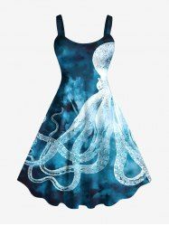Plus Size Octopus Ombre Sea Print Hawaii Tank Dress -  