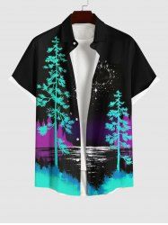 Plus Size Tree Sea Moon Star Print Hawaii Button Pocket Shirt For Men -  