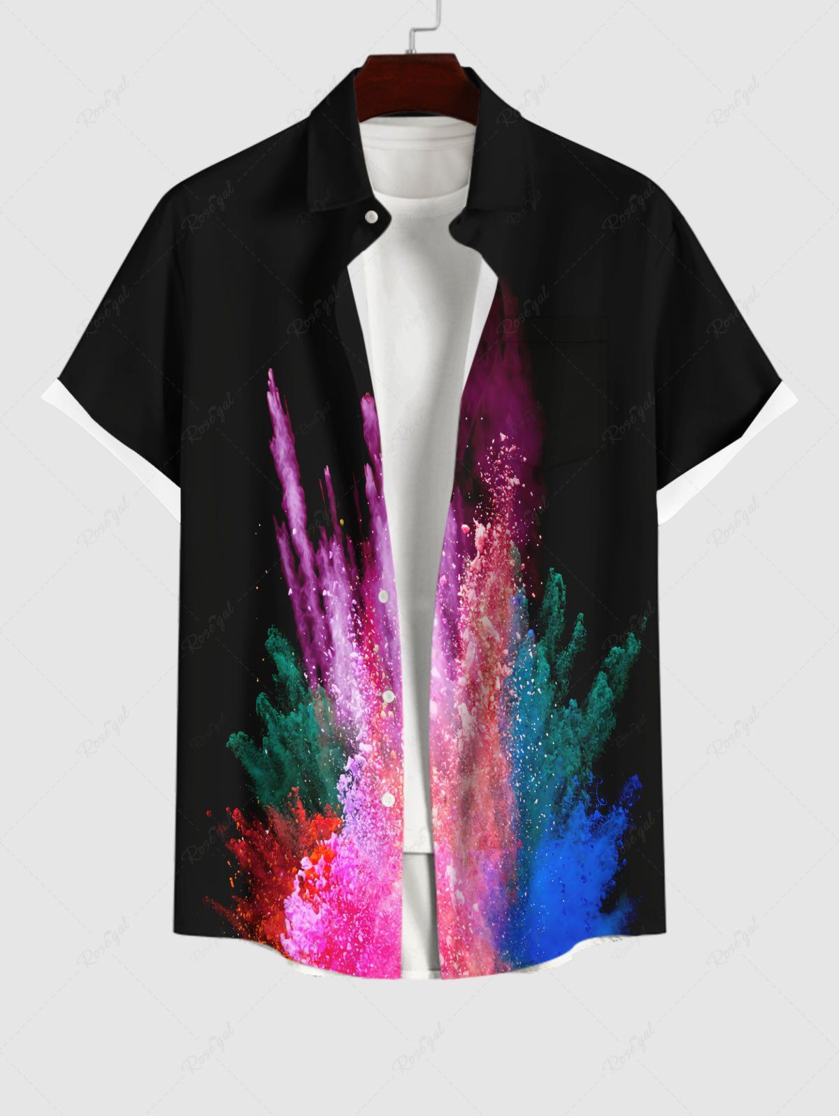 Shop Plus Size Colorful Smoke Bomb Painting Splatter Print Hawaii Button Pocket Shirt For Men  