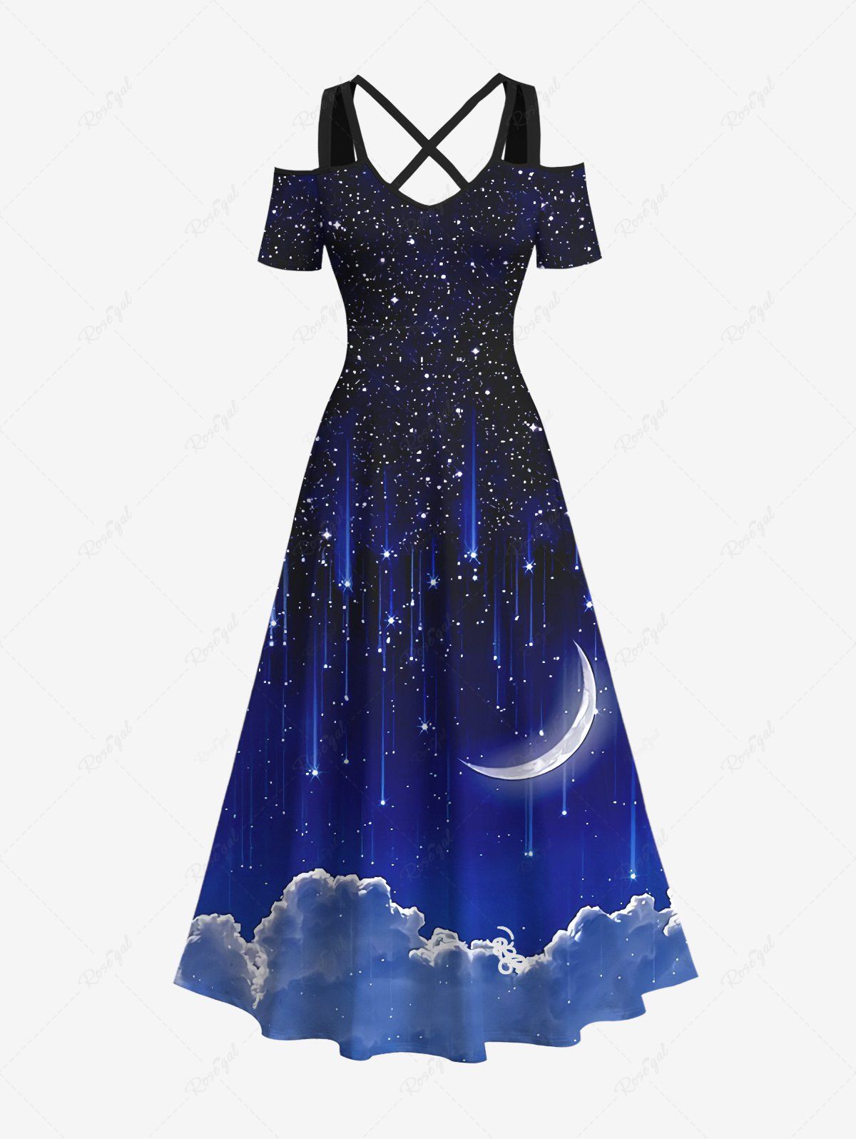 Plus Size Glitter Galaxy Star Moon Cloud Print Hawaii Ombre