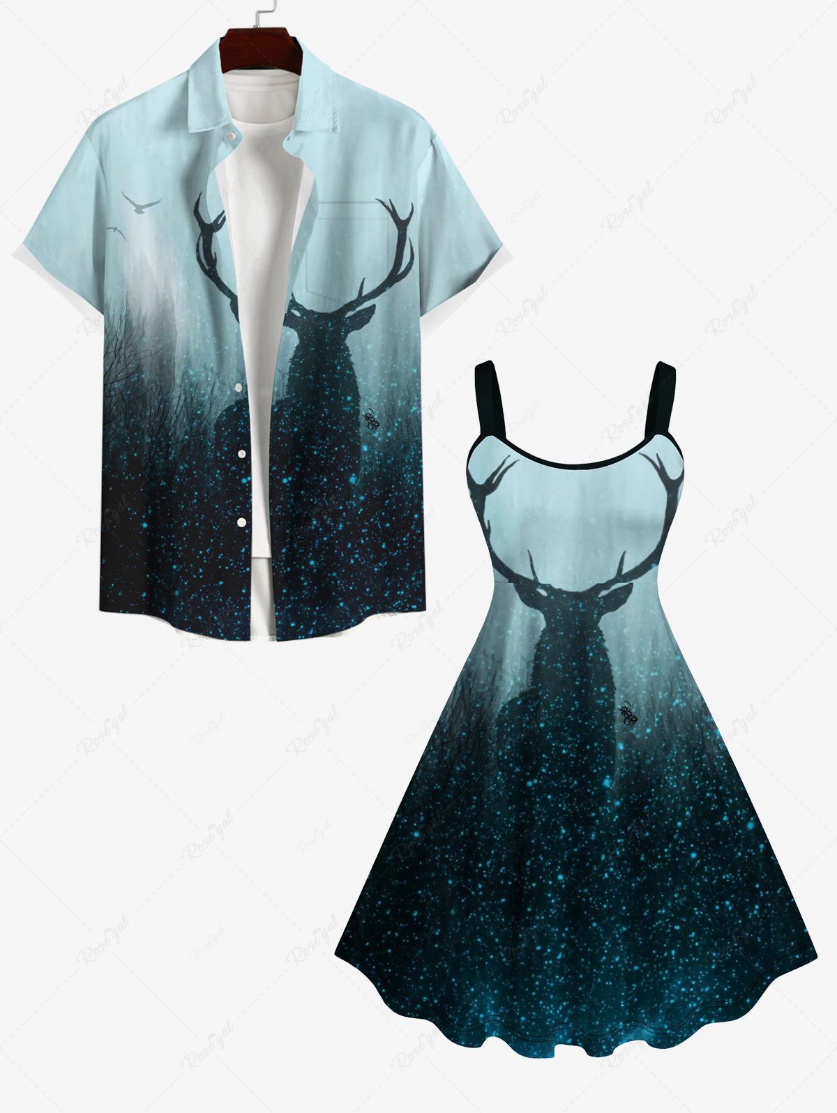 Ensemble Costume D'Halloween Imprimé Sapin de Noël et Renne Grande Taille pour Couples Multi-A 