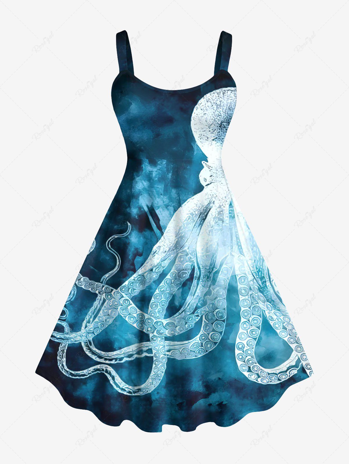 Fancy Plus Size Octopus Ombre Sea Print Hawaii Tank Dress  