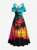 Sunset Colorful Colorblock Sky Coconut Tree Print Plus Size Matching Hawaii Beach Outfit For Couples -  