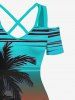 Sunset Colorful Colorblock Sky Coconut Tree Print Plus Size Matching Hawaii Beach Outfit For Couples -  