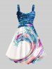 Colorful Sea Waves Painting Splatter Print Plus Size Matching Hawaii Beach Outfit For Couples -  
