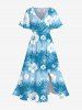 Tropical Leaf Hibiscus Flowers Print Plus Size Matching Hawaii Beach Outfit For Couples -  