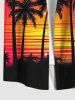 Chemise à Imprimé Cocotiers Ciel Colorée et Coucher du Soleil Grande Taille avec Poches pour Homme - Multi-A 4XL