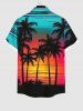 Chemise à Imprimé Cocotiers Ciel Colorée et Coucher du Soleil Grande Taille avec Poches pour Homme - Multi-A 4XL