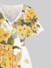 Plus Size Peach Blossom Flower Leaf Print Split Hawaii Midi Dress -  