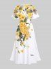 Plus Size Peach Blossom Flower Leaf Print Split Hawaii Midi Dress -  