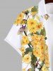 Plus Size Peach Blossom Flower Leaf Print Buttons Pocket Hawaii Shirt For Men -  