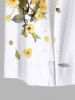 Plus Size Peach Blossom Flower Leaf Print Buttons Pocket Hawaii Shirt For Men -  