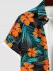 Plus Size Tropical Leaf Hibiscus Flowers Print Buttons Pocket Hawaii Shirt For Men -  