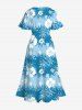 Plus Size Tropical Leaf Hibiscus Flowers Print Split Hawaii Midi Dress -  