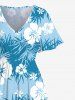 Plus Size Tropical Leaf Hibiscus Flowers Print Split Hawaii Midi Dress -  