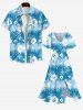 Plus Size Tropical Leaf Hibiscus Flowers Print Split Hawaii Midi Dress -  