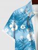 Plus Size Tropical Leaf Hibiscus Flowers Print Buttons Pocket Hawaii Shirt For Men -  