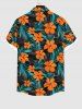 Plus Size Tropical Leaf Hibiscus Flowers Print Buttons Pocket Hawaii Shirt For Men -  