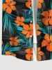 Plus Size Tropical Leaf Hibiscus Flowers Print Buttons Pocket Hawaii Shirt For Men -  