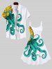 Plus Size Octopus Pineapple Print Hawaii Button Pocket Shirt For Men -  