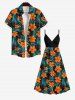 Plus Size Tropical Leaf Hibiscus Flowers Print Surplice Hawaii Cami Dress -  