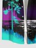 Plus Size Tree Sea Moon Star Print Hawaii Button Pocket Shirt For Men -  