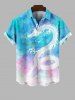 Plus Size Colorful Tie Dye Ombre Dragon Print Hawaii Button Pocket Shirt For Men -  