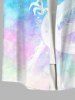 Plus Size Colorful Tie Dye Ombre Dragon Print Hawaii Button Pocket Shirt For Men -  