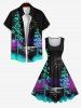 Plus Size Tree Sea Moon Star Print Hawaii Vintage Swing A Line Dress -  