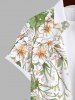 Plus Size Floral Leaves Branch Print Hawaii Button Pocket Shirt For Men -  