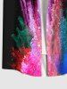 Plus Size Colorful Smoke Bomb Painting Splatter Print Hawaii Button Pocket Shirt For Men -  