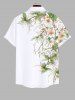 Plus Size Floral Leaves Branch Print Hawaii Button Pocket Shirt For Men -  