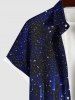 Plus Size Glitter Galaxy Star Moon Cloud Print Hawaii Ombre Button Pocket Shirt For Men -  