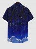 Plus Size Glitter Galaxy Star Moon Cloud Print Hawaii Ombre Button Pocket Shirt For Men -  