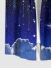 Plus Size Glitter Galaxy Star Moon Cloud Print Hawaii Ombre Button Pocket Shirt For Men -  