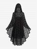 Plus Size Ruched Ruffles Velvet Cami Dress With Belt And Cross Floral Flocking Mesh Hooded Ponchos Cloak -  