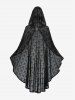 Plus Size Ruched Ruffles Velvet Cami Dress With Belt And Cross Floral Flocking Mesh Hooded Ponchos Cloak -  
