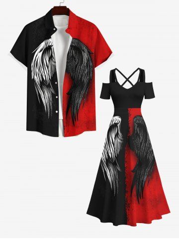 Halloween Costume Wings Ink Painting Colorblock Print Plus Size Matching Set For Couples - Multi-a