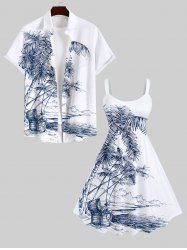 Coconut Tree Sea Mountain Box Print Plus Size Matching Hawaii Beach Outfit For Couples -  