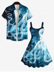Octopus Ombre Sea Print Plus Size Matching Beach Outfit For Couples -  
