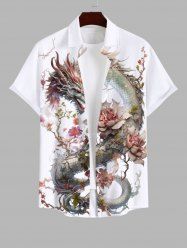 Plus Size Chinese Elements Dragon Flowers Print Buttons Pocket Shirt For Men -  