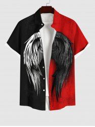 Plus Size Wings Ink Painting Colorblock Print Halloween Button Pocket Shirt For Men -  