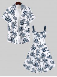Tropical Leaves Floral Coconut Tree Print Plus Size Matching Hawaii Beach Outfit For Couples -  