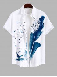Plus Size Feather Birds Paint Splatter Print Buttons Pocket Hawaii Shirt For Men -  