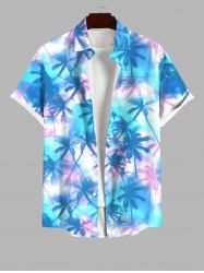 Plus Size Tie Dye Ombre Tropical Coconut Tree Print Buttons Pocket Hawaii Shirt For Men -  